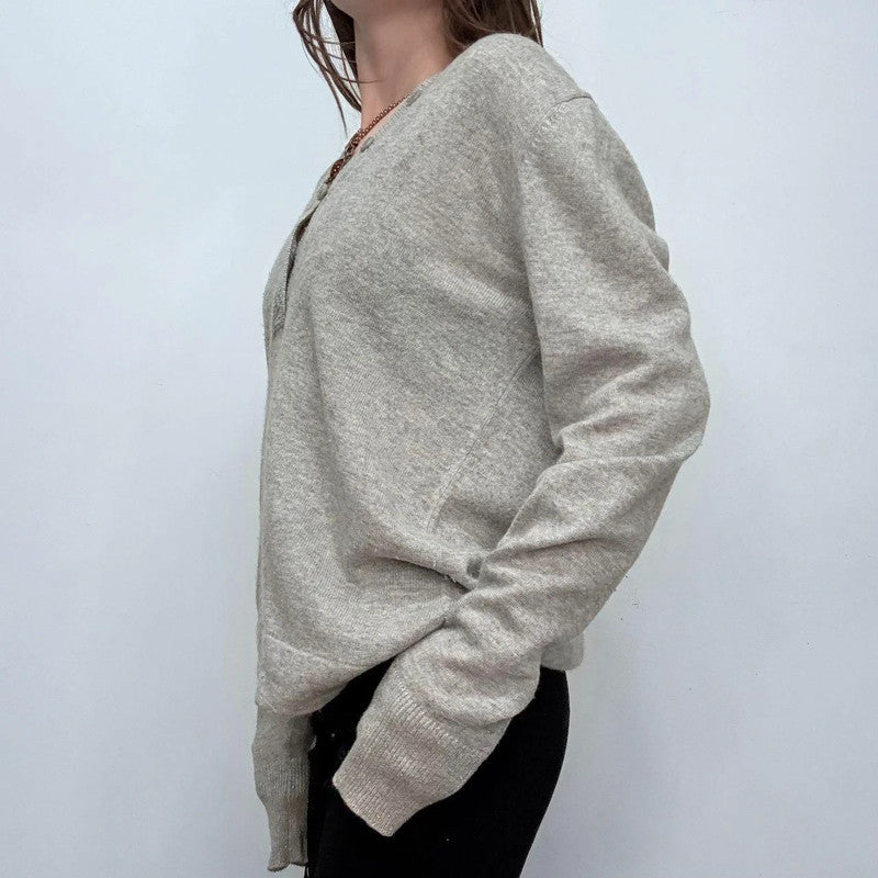 grey slouchy button knitted jumper