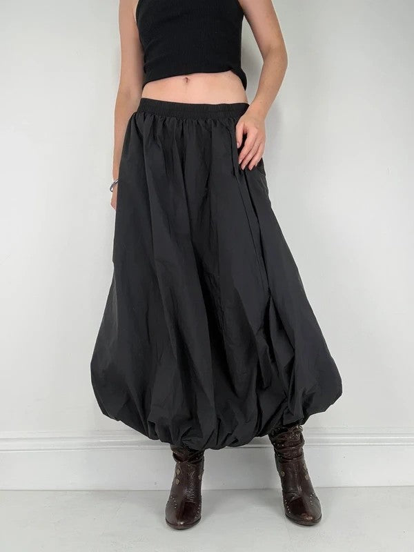 Black gathered puff balloon maxi skirt