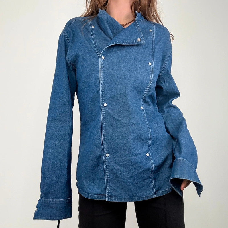 asymmetric denim chef shirt