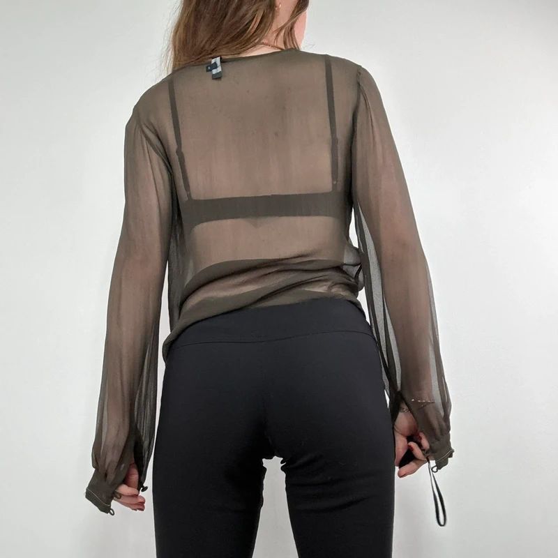 Antik Batik khaki sheer silk blouse