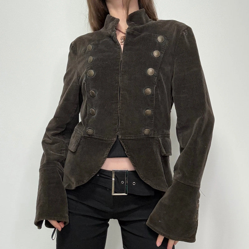 brown cord double breasted napolionic militray jacket