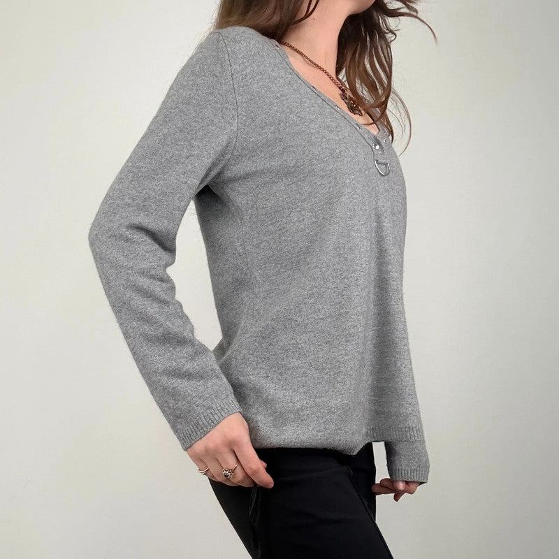 grey cashmere slouchy studded jumper