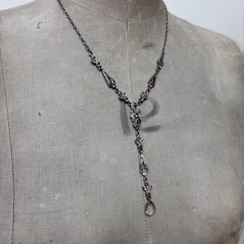 pink gemstone hanging fairy necklace