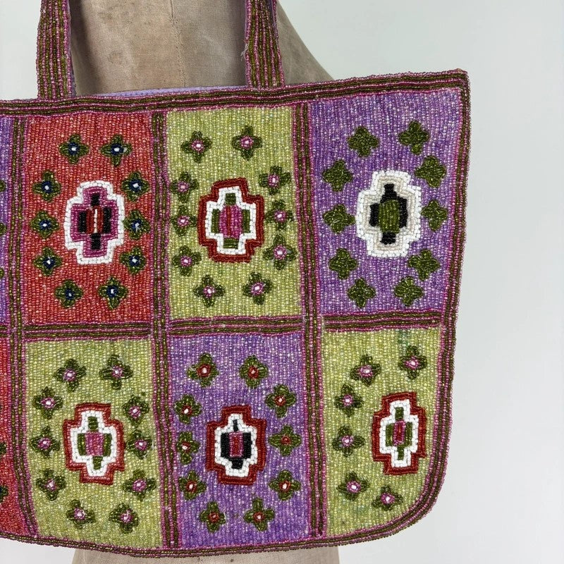 Beaded patchwork hippy boho tote handbag