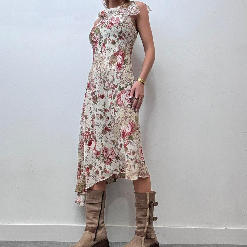 lace floral print sheer flutter maxi dress