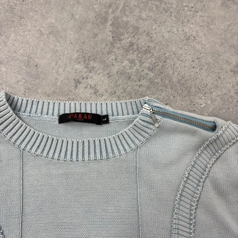 pale blue epaulette pleated embroidered jumper