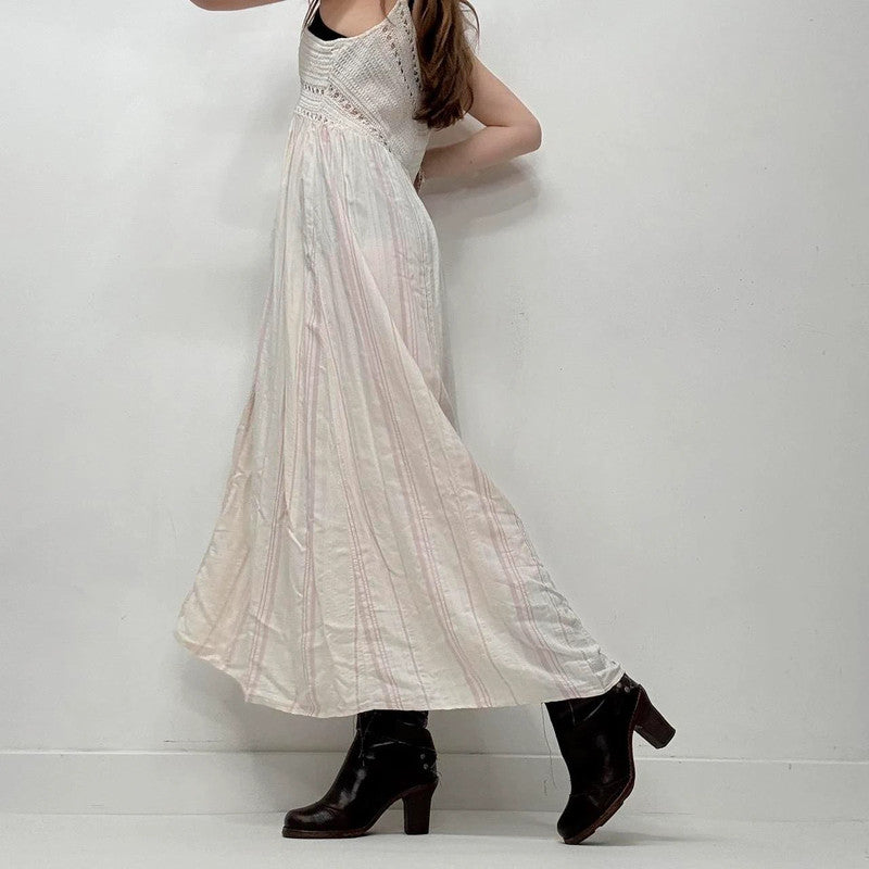cream pinstripe crochet boho dress