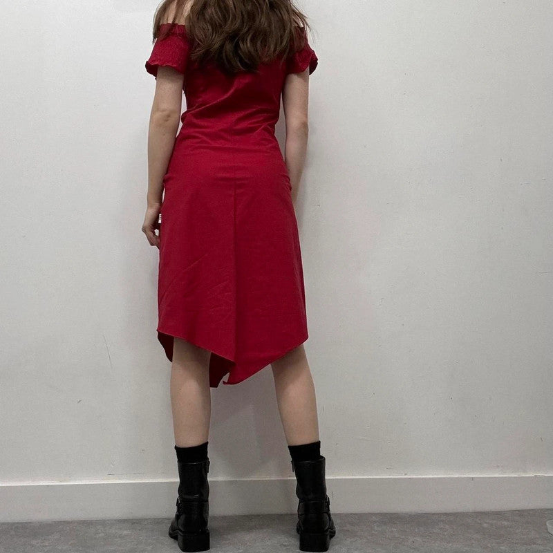 red off-the-shoulder coquette dress
