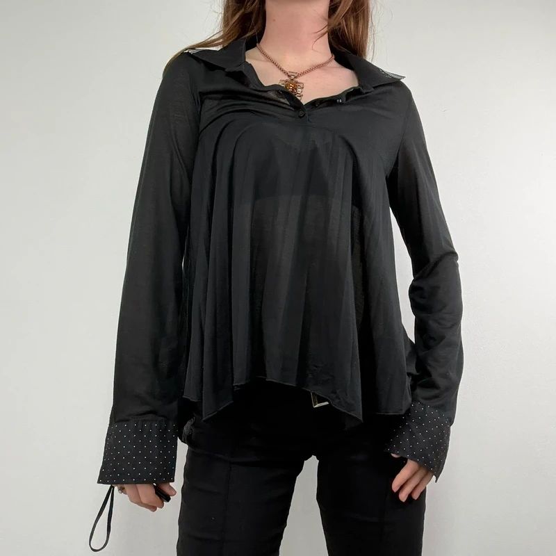 Black Cop Copine pleated flared shirt