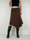 Pinstripe brown asymmetric draped midi skirt