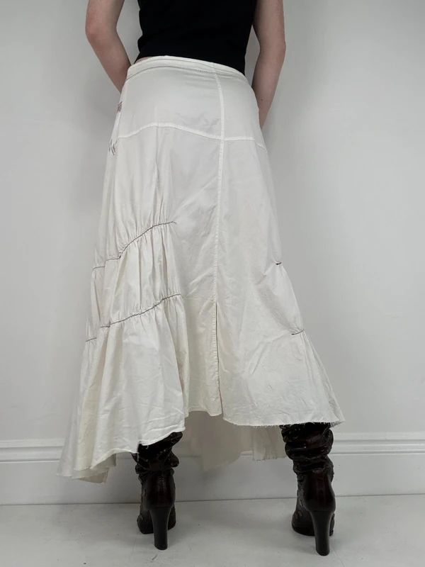 pleated white asymmetric flared maxi skirt