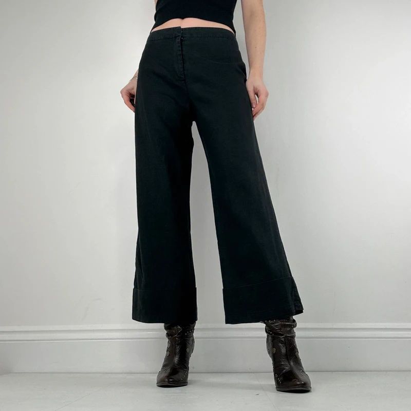 Black linen flared minimalist trousers