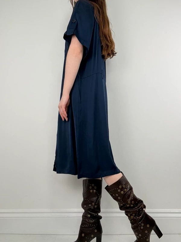 Navy satin Paul & Joe shirt dress