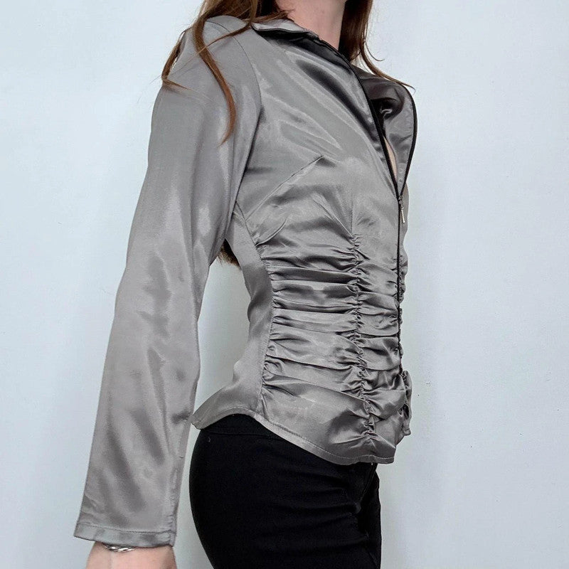 grey chrome gathered fitted shirt
