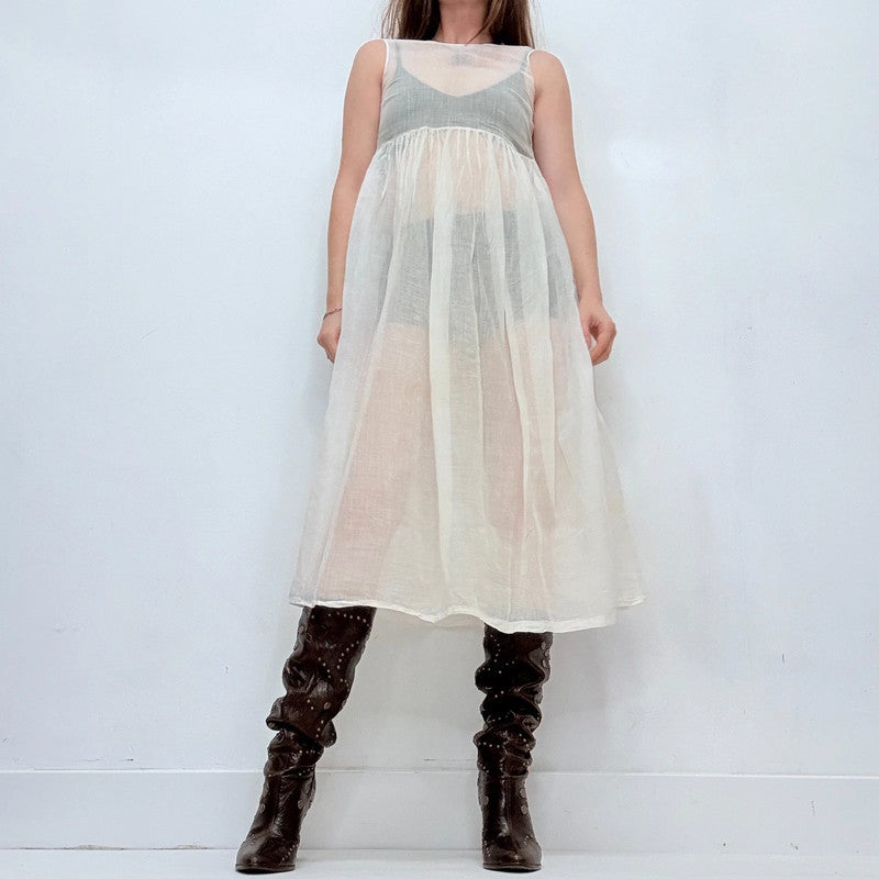 sheer white cotton antique midi dress