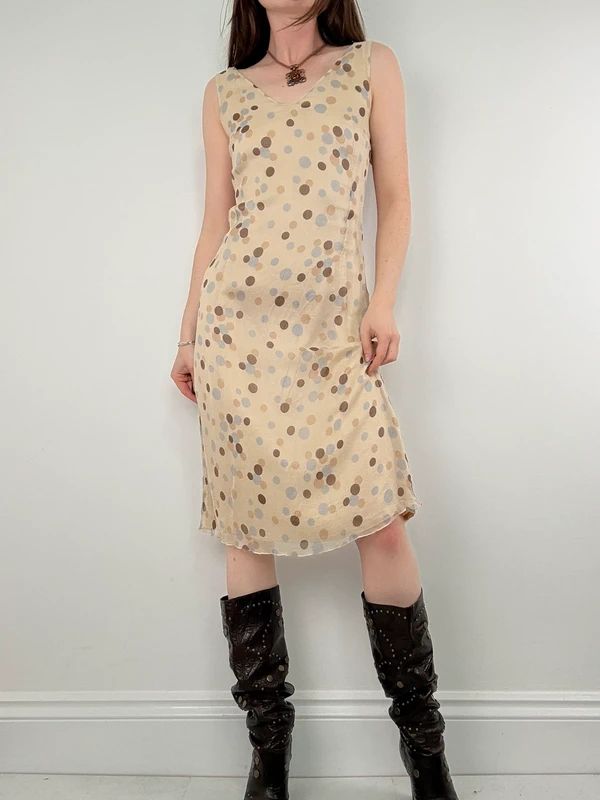 polkadot flared midi dress