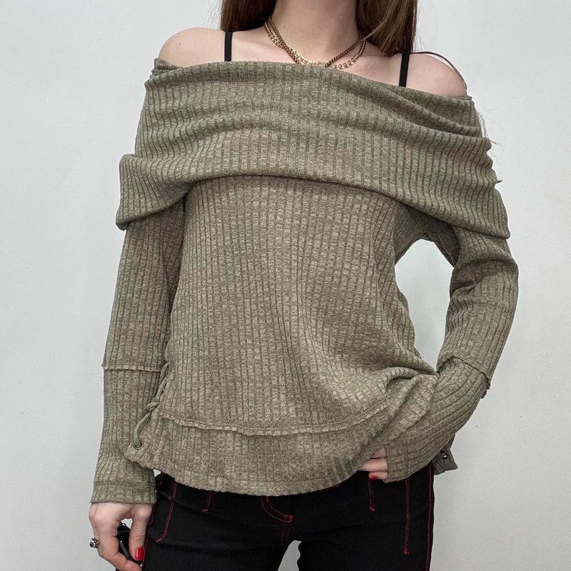slouchy off the shoulder ribbed jumper