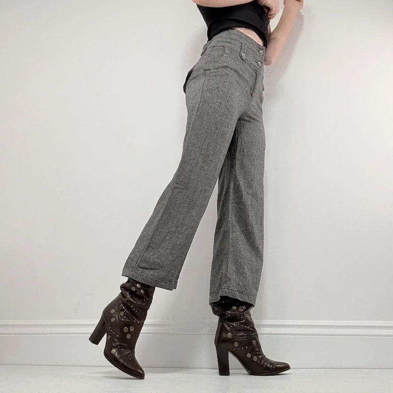 flared tweed cropped wide leg pants