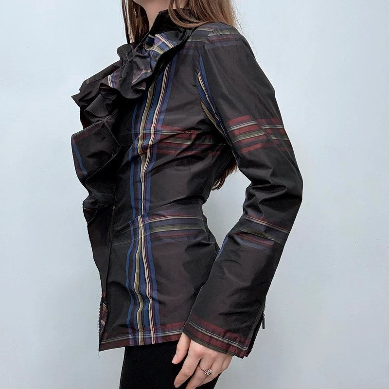 tartan checked structured ruffle shirt