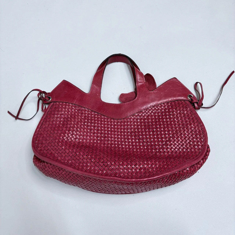 woven red leather flower bag