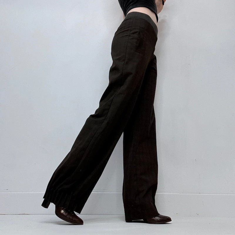 Cop Copine brown pinstripe check stretch waist low rise trousers