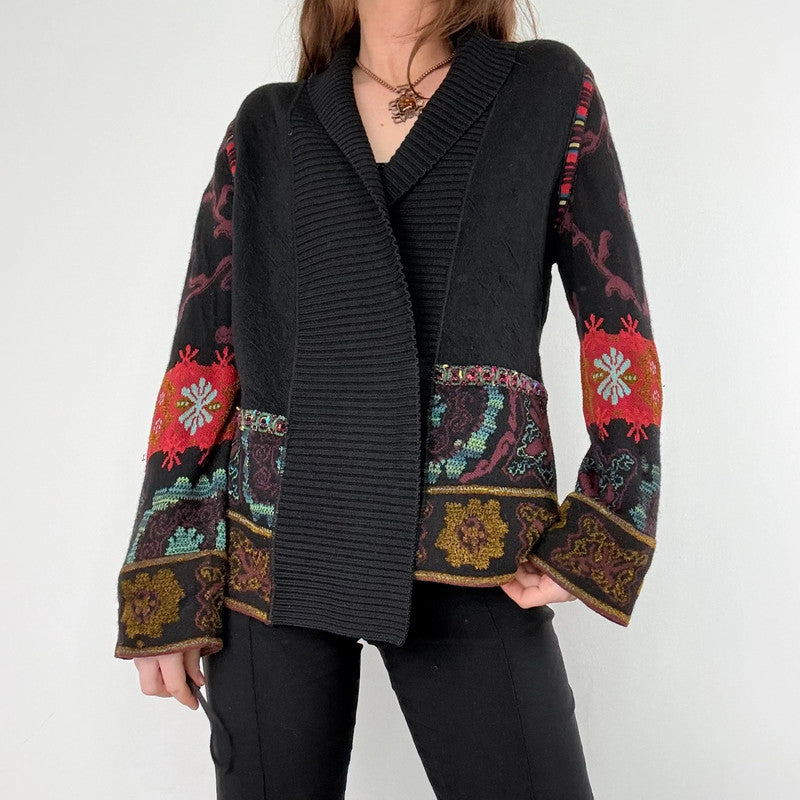 black ribbed patterned boho hippie cardigan