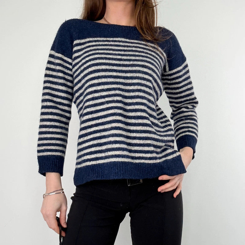 Soeur navy and white striped wool knit jumper