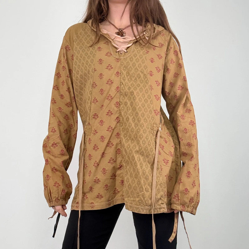 tan khaki printed cotton shirt