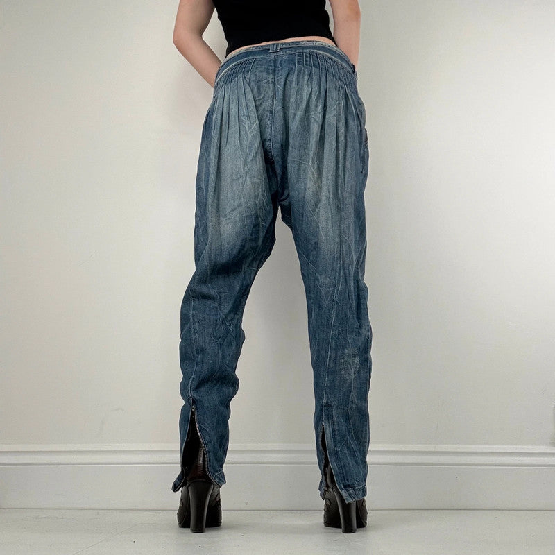 pleated low rise barrel archival puff jeans