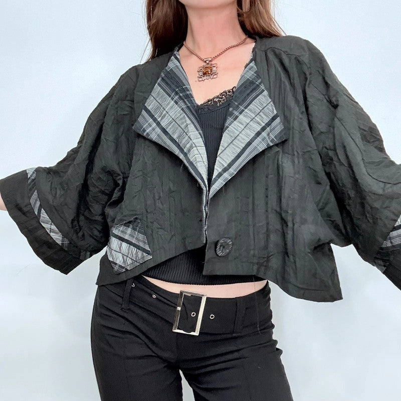black crinkle slouchy wide sleeve jacket