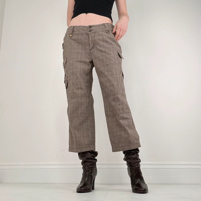 brown tartan cropped utility trousers