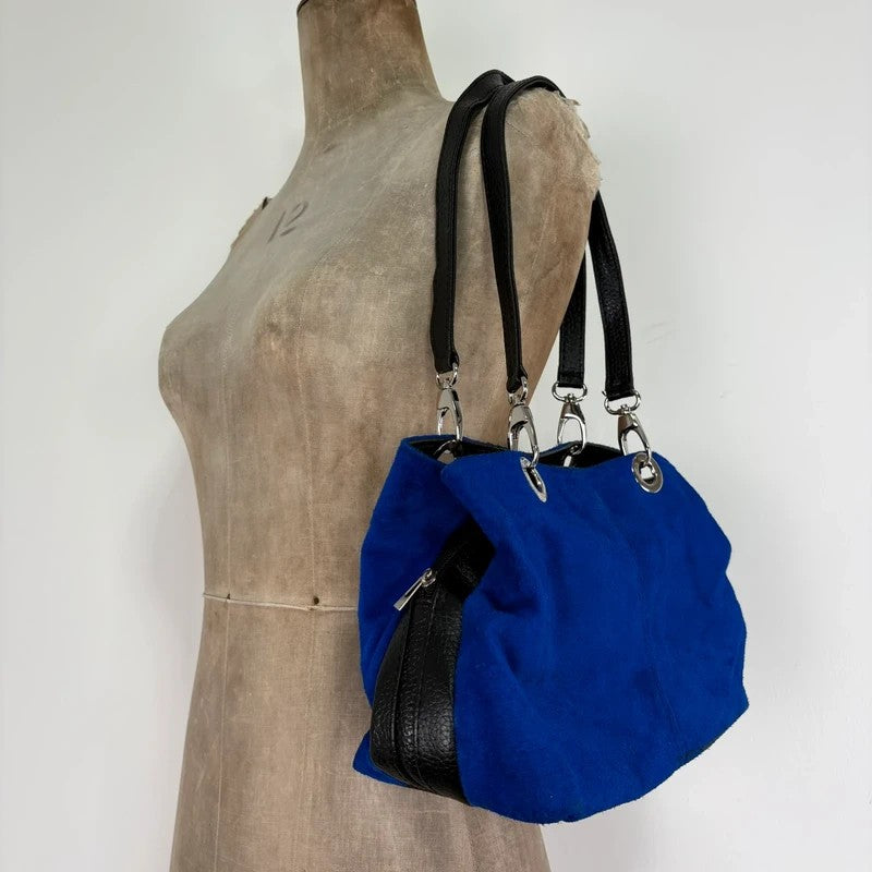 Suede electric blue leather mini eyelet handbag