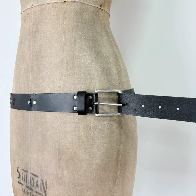 Black leather silver link belt