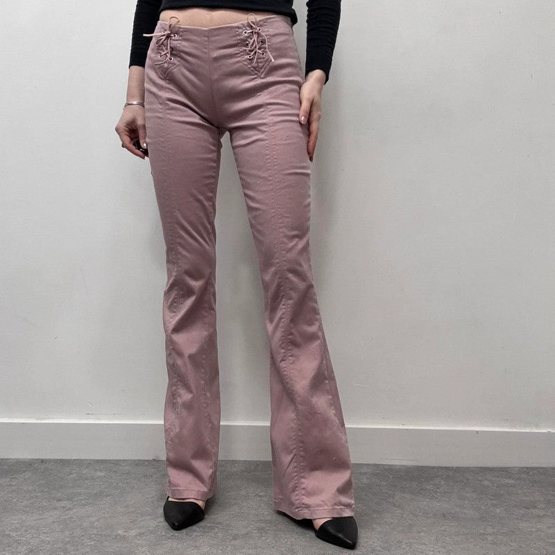 pink corset flared jeans