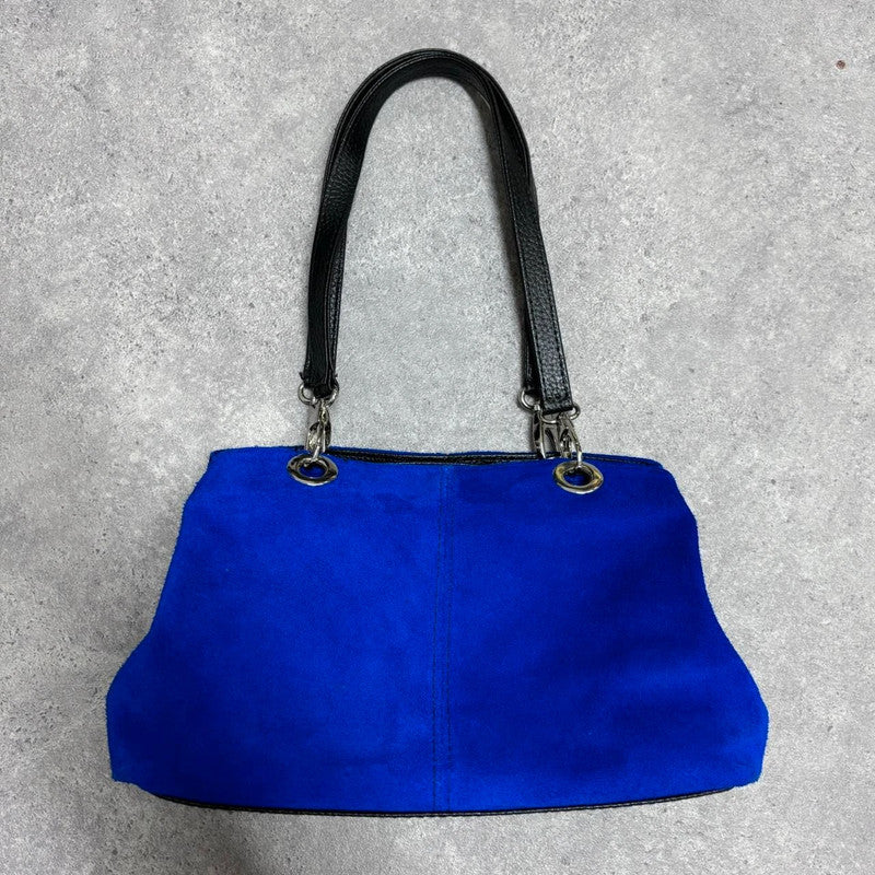 blue suede shoulder bag