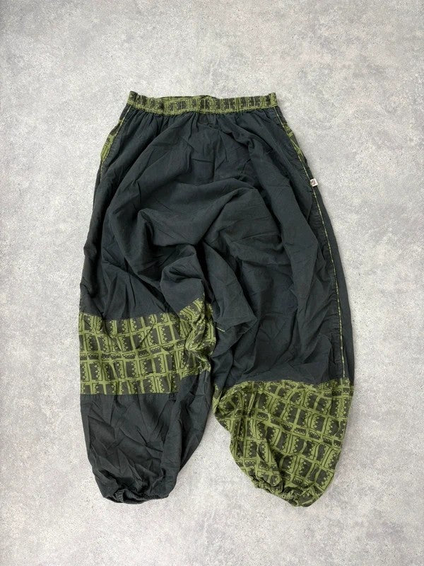 black cotton batwing puff harem trousers