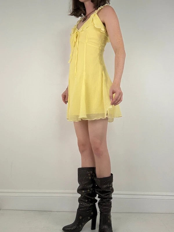 Floaty flutter butter yellow fairy mini dress