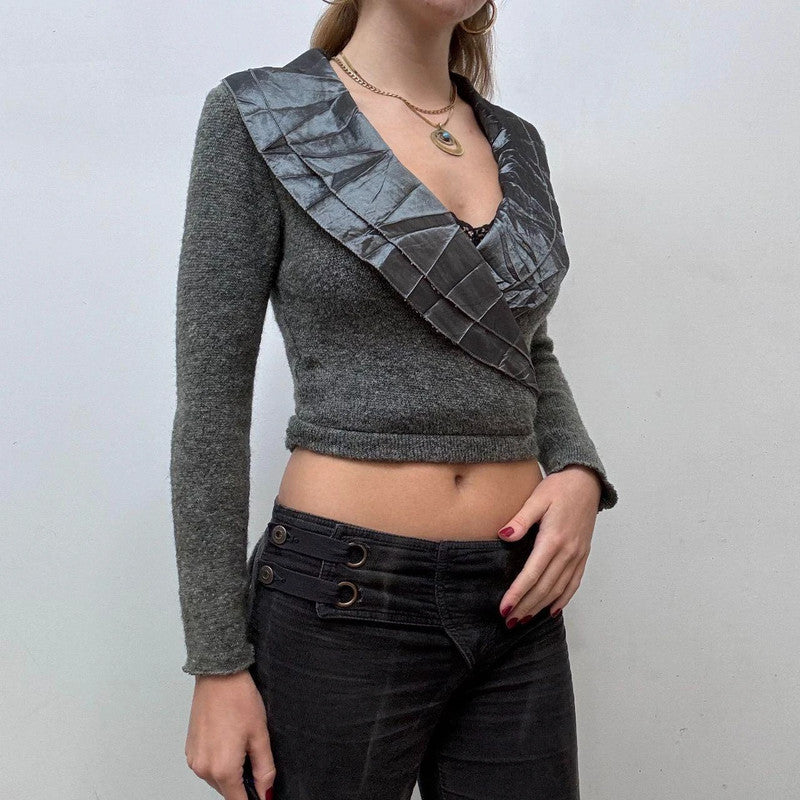 knitted cross-over frilly lace croped cardi