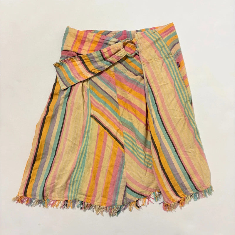 pinstriped asymmetric draped wrap skirt