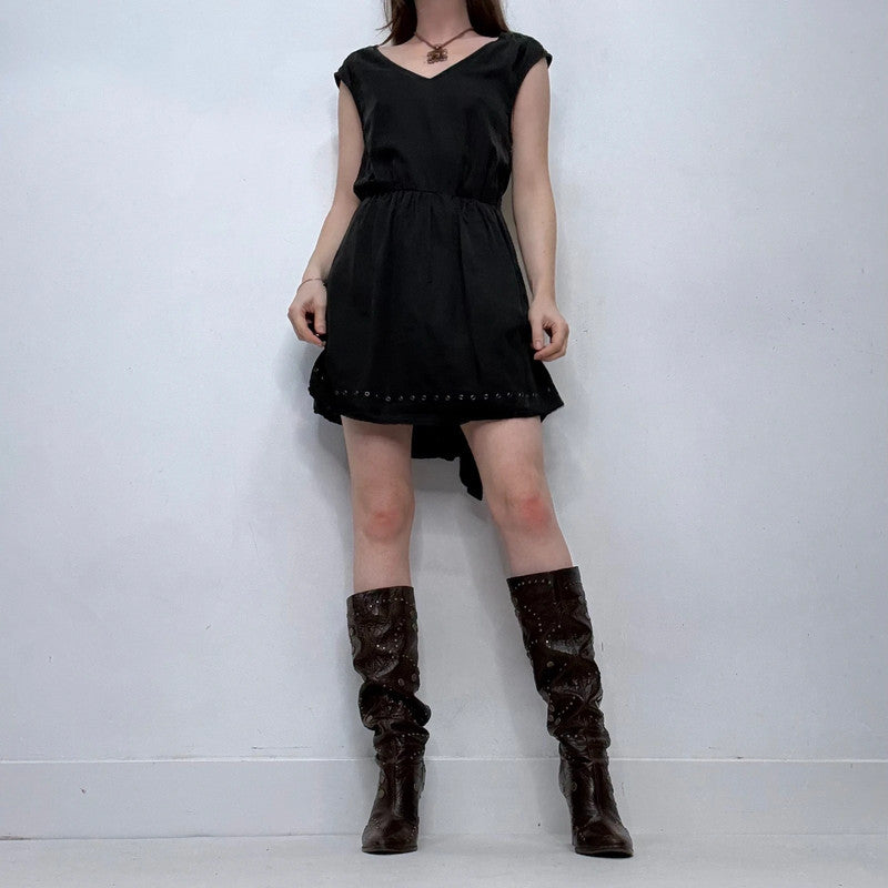 studded black silk slouchy dress