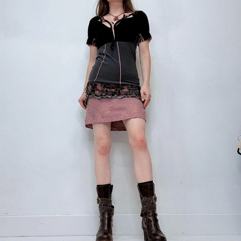 pink y2k lace jersey dress