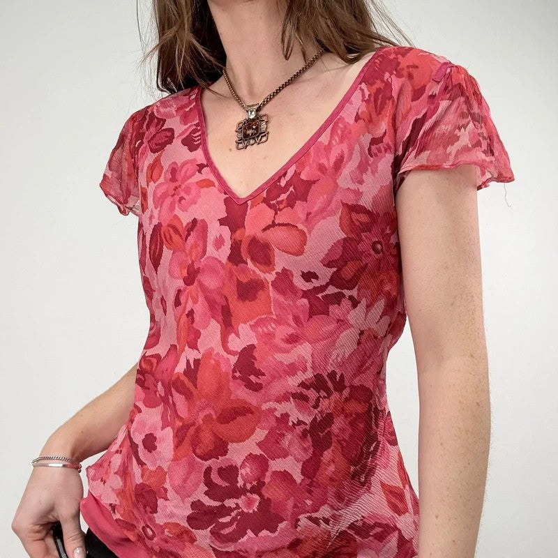 floral silk watercolour print flutter blouse