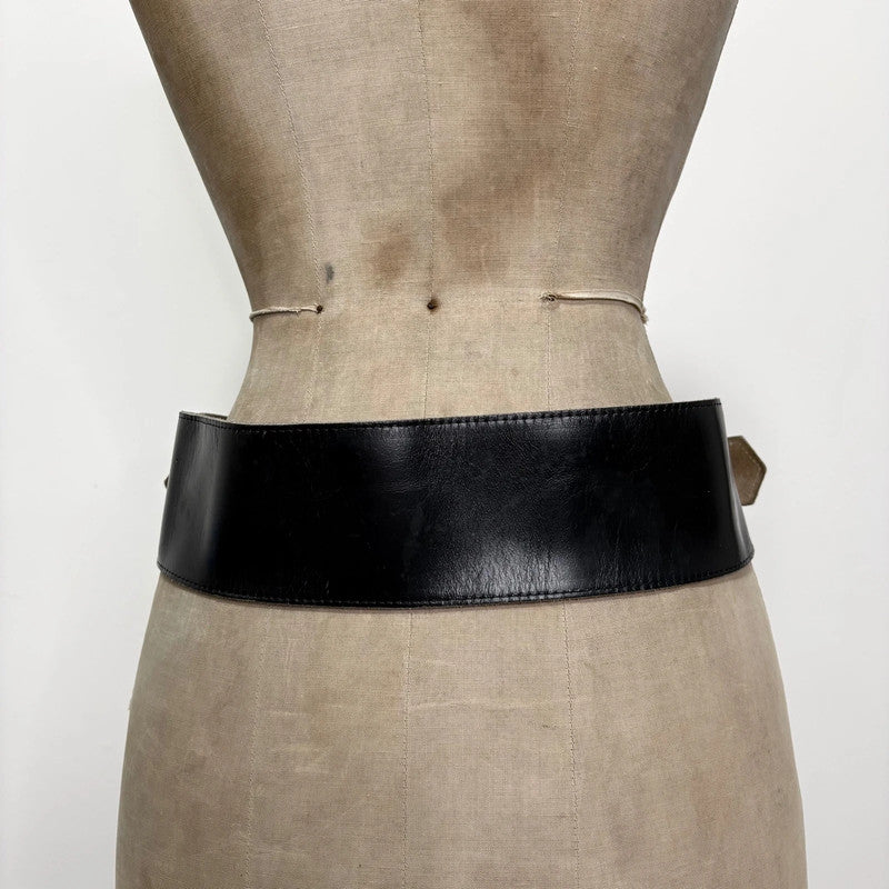 thick black leather buckle belt