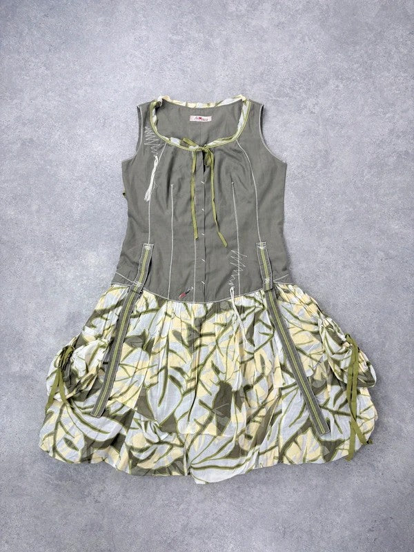 Cargo khaki patterned toggle midi puff dress