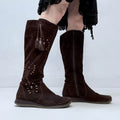 brown suede stitch hippy boots