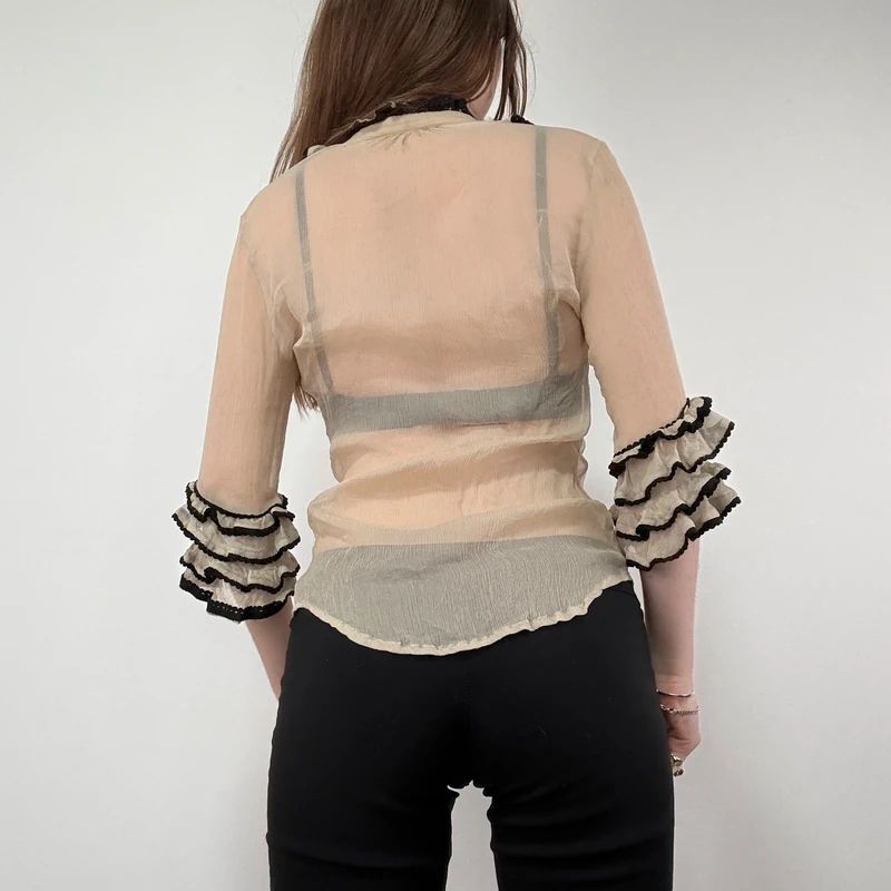 Lace Silk Ruffle Blouse