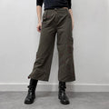 khaki cropped cargo wide-leg trousers