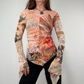 Graphic Mesh Printed Grunge Top