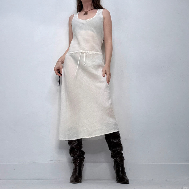 white linen drop waist dress