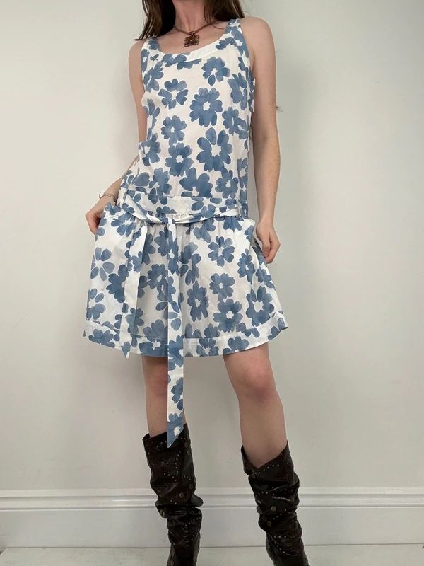 Love moschino blue cotton floral printed flared dress